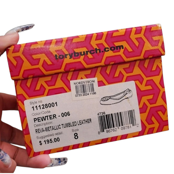 Tory Burch Reva-Metallic Tumbled Leather Ballet Women's Flats Size: 8 - Picture 9 of 9